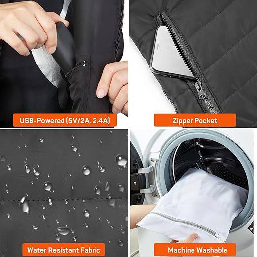Heated Vest with Power Bank Compatibility and Adjustable Heat Settings All Vera Mart