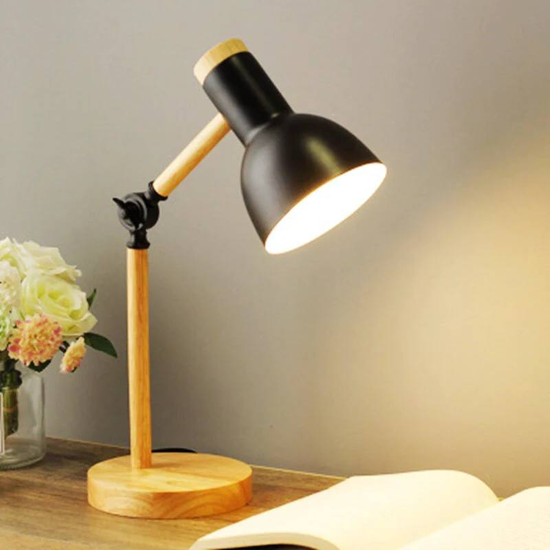 LED Desk Lamp with Adjustable Arm and Touch Dimming, Wood Base All Vera Mart