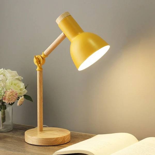 LED Desk Lamp with Adjustable Arm and Touch Dimming, Wood Base All Vera Mart