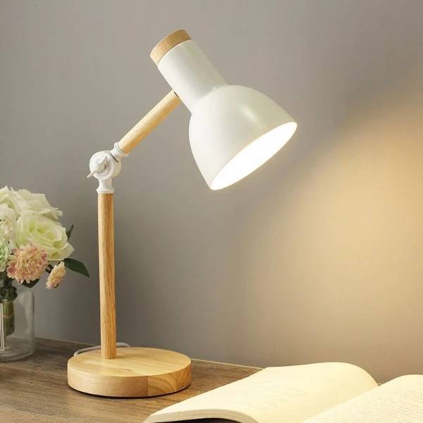 LED Desk Lamp with Adjustable Arm and Touch Dimming, Wood Base All Vera Mart