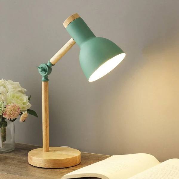 LED Desk Lamp with Adjustable Arm and Touch Dimming, Wood Base All Vera Mart