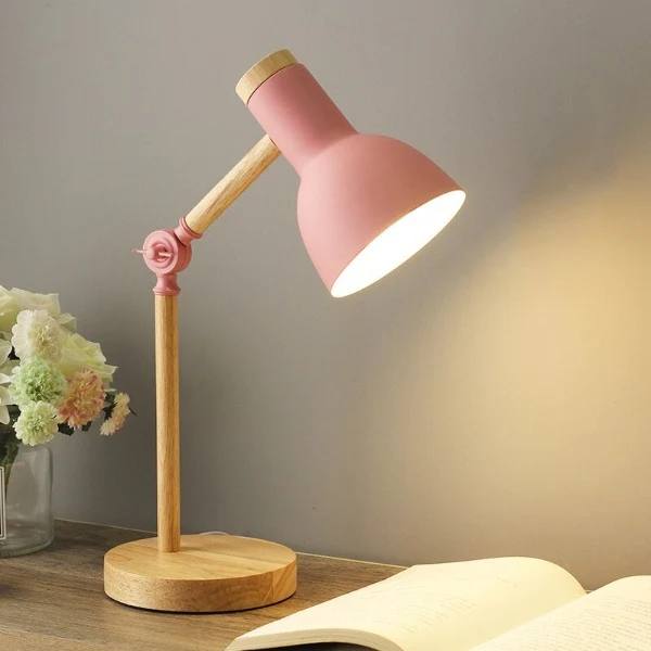 LED Desk Lamp with Adjustable Arm and Touch Dimming, Wood Base All Vera Mart