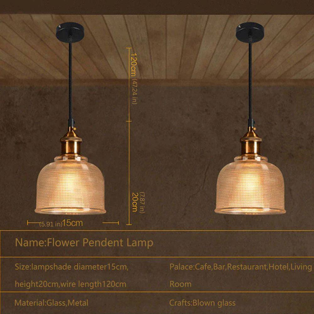 Glass Pendant Light with Adjustable Cable and Iron Frame for Indoor Dining All Vera Mart