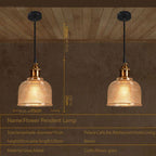 Glass Pendant Light with Adjustable Cable and Iron Frame for Indoor Dining All Vera Mart
