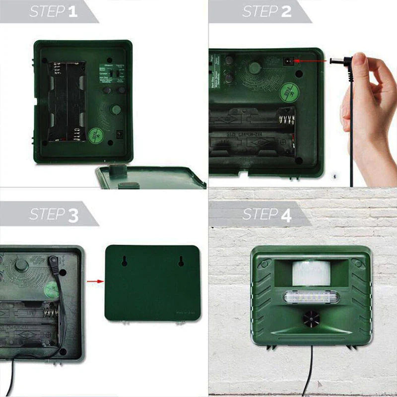 Solar Powered Ultrasonic Animal Repeller with a Motion Sensor That Covers 170 Degrees up to 70 Feet