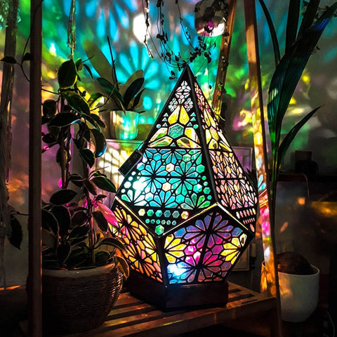 Projection Night Light with Wooden Frame and Colorful Wall Patterns All Vera Mart