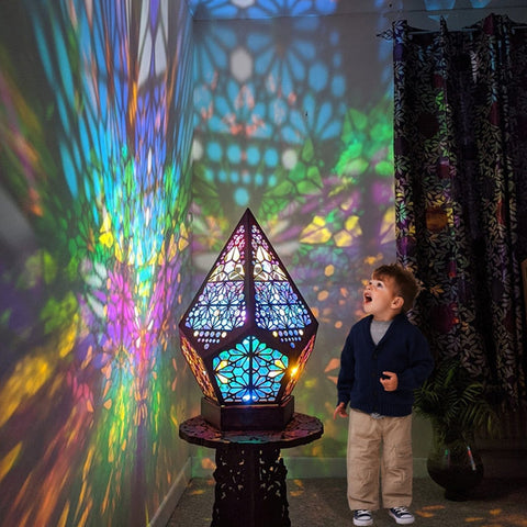 Projection Night Light with Wooden Frame and Colorful Wall Patterns All Vera Mart