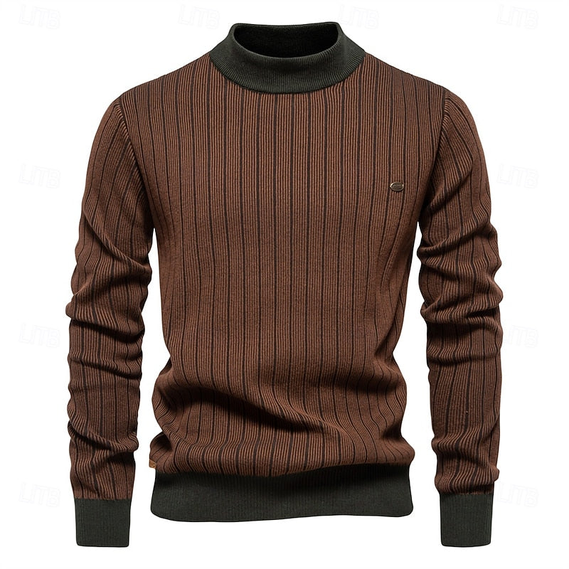 Mock Neck Sweater with Vertical Ribbed Knit and Full Sleeves, Tailored Fit All Vera Mart
