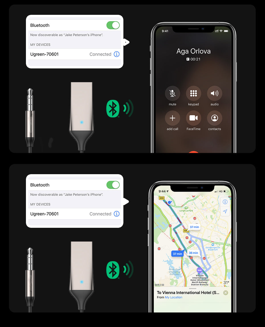 Wireless Car Aux Adapter with Hands Free Calling and Dual Device Connection All Vera Mart