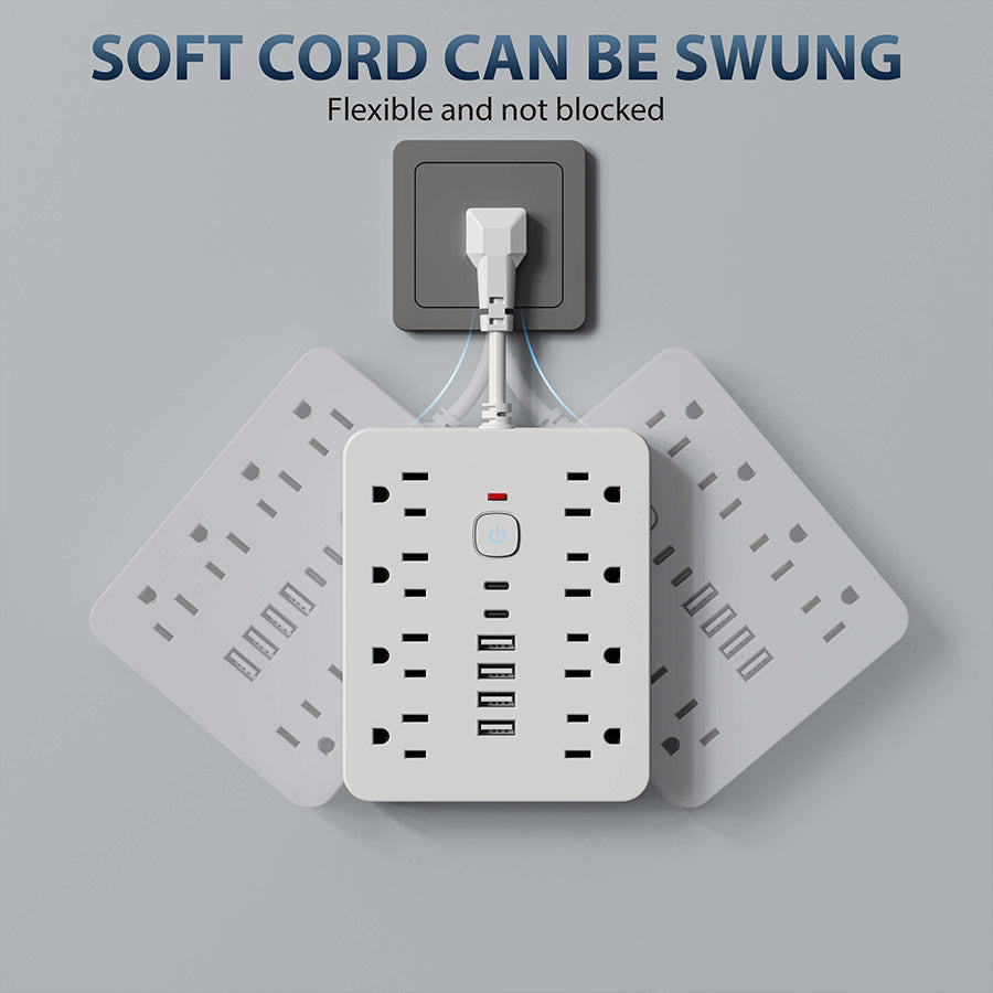 Multi-Port Power Strip with 14 Outlets and Surge Protection, Compact Desktop Design All Vera Mart