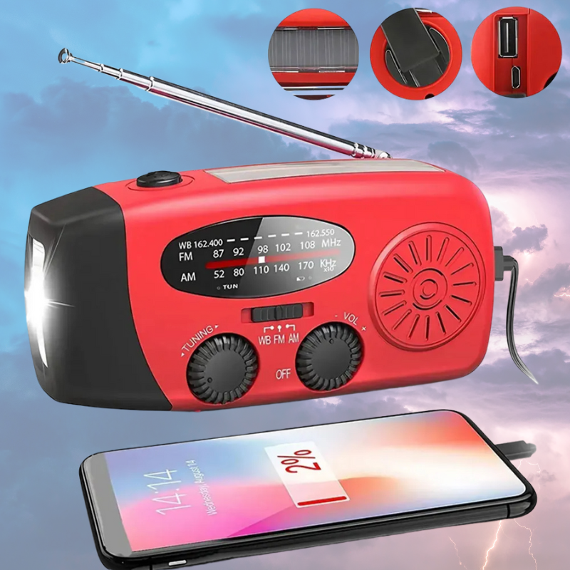 Emergency Radio with Hand Crank, Solar Charging and LED Flashlight, 2000mAh Power Bank All Vera Mart