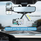 Rearview Mirror Car Phone Holder with 360 Degree Rotation and Extendable Arm All Vera Mart
