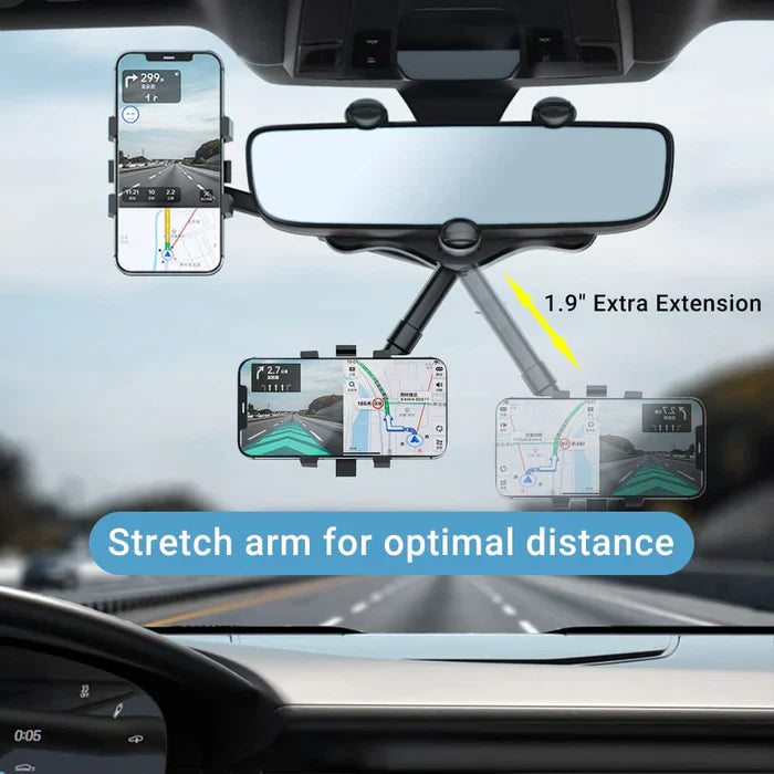 Rearview Mirror Car Phone Holder with 360 Degree Rotation and Extendable Arm All Vera Mart