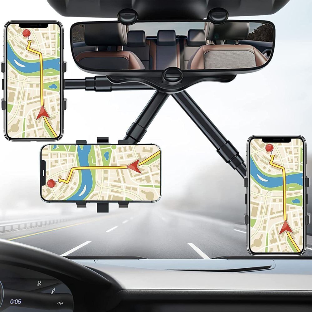 Rearview Mirror Phone Mount with 360 Degree Rotation and Retractable Arm All Vera Mart