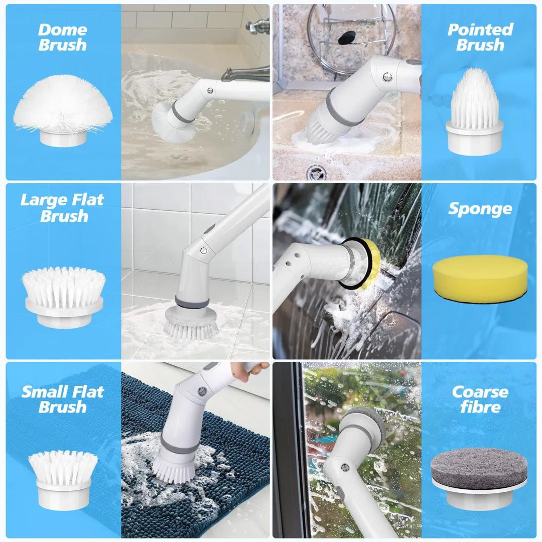 Cordless Spin Scrubber with 8 Interchangeable Heads and Adjustable Handle for Tile, Tubs, Counters All Vera Mart