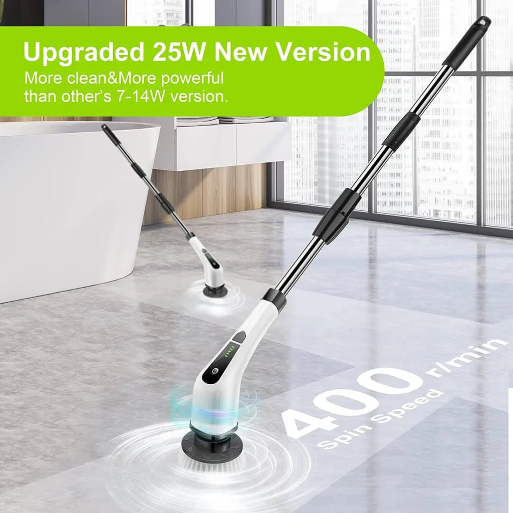 Cordless Spin Scrubber with 8 Interchangeable Heads and Adjustable Handle for Tile, Tubs, Counters All Vera Mart