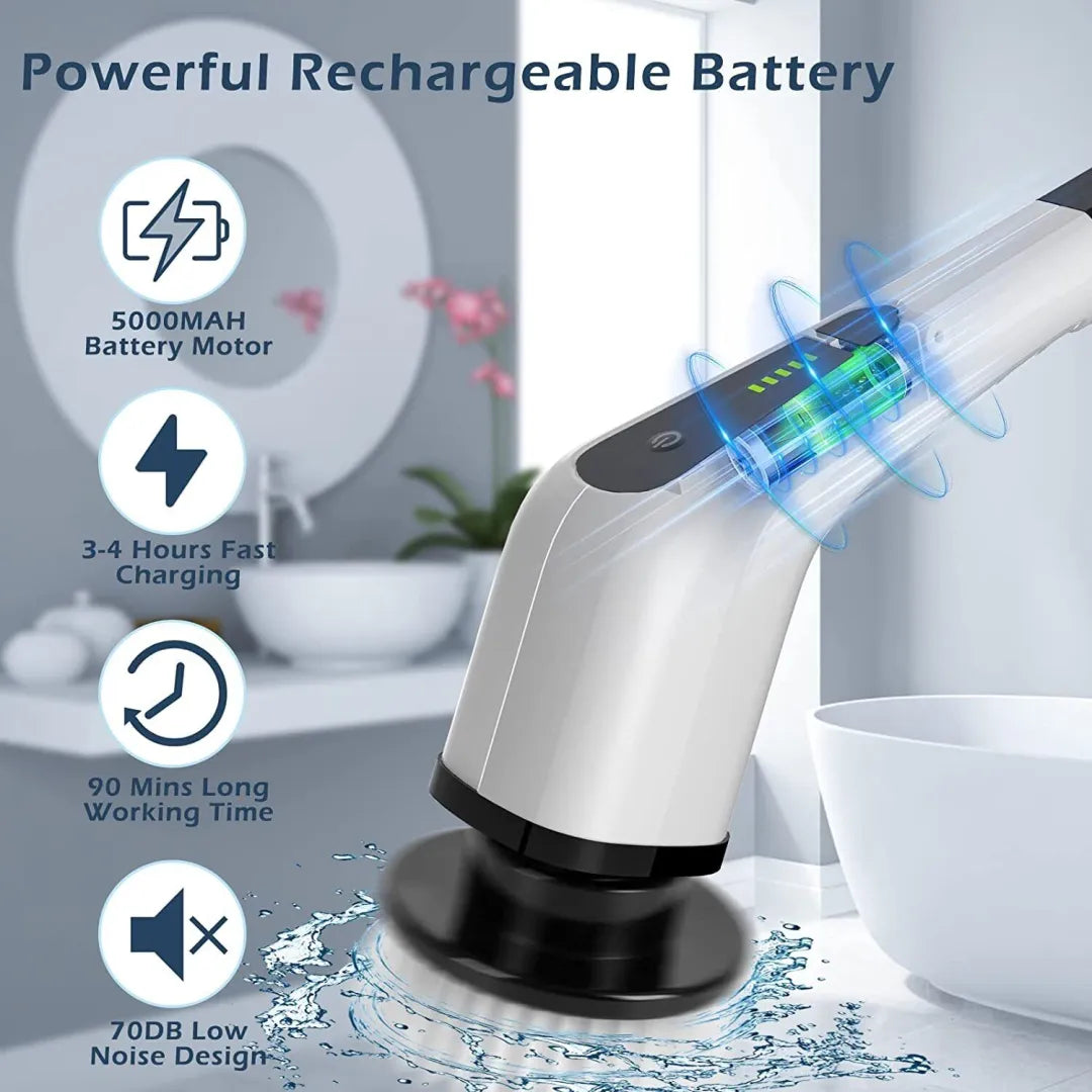 Cordless Spin Scrubber with 8 Interchangeable Heads and Adjustable Handle for Tile, Tubs, Counters All Vera Mart