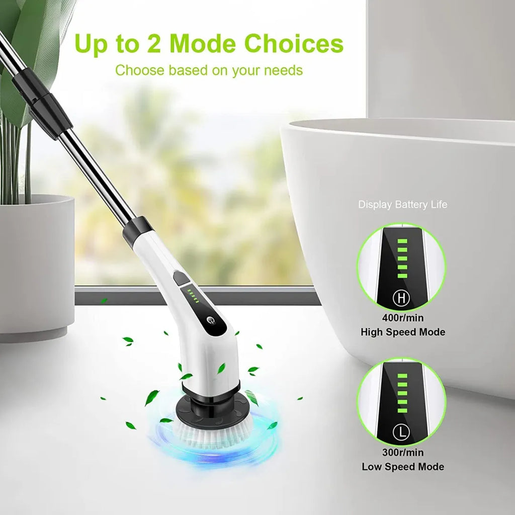Cordless Spin Scrubber with 8 Interchangeable Heads and Adjustable Handle for Tile, Tubs, Counters All Vera Mart