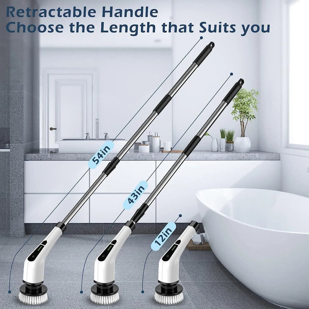 Cordless Spin Scrubber with 8 Interchangeable Heads and Adjustable Handle for Tile, Tubs, Counters All Vera Mart