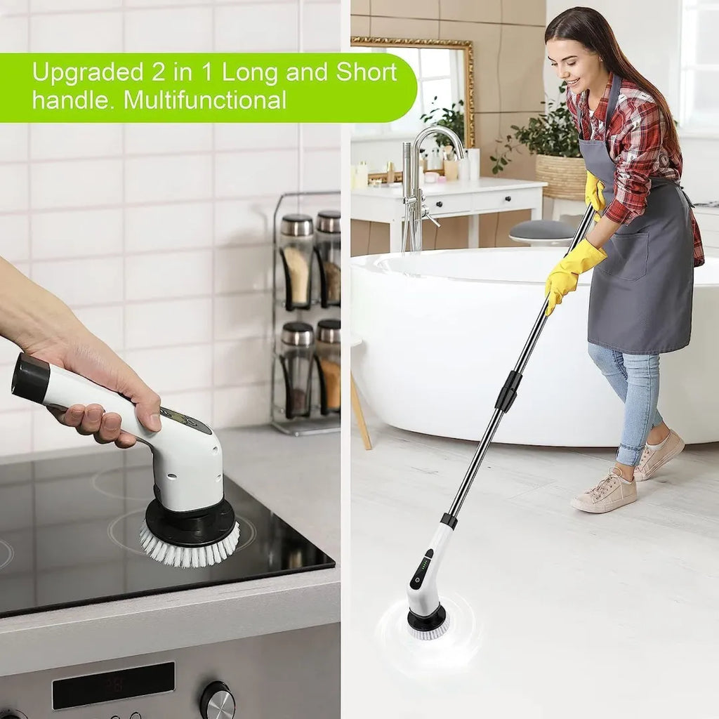 Cordless Spin Scrubber with 8 Interchangeable Heads and Adjustable Handle for Tile, Tubs, Counters All Vera Mart