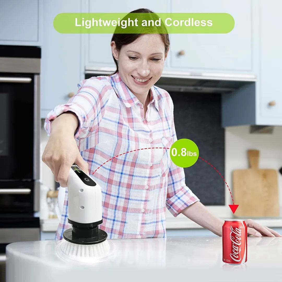 Cordless Spin Scrubber with 8 Interchangeable Heads and Adjustable Handle for Tile, Tubs, Counters All Vera Mart