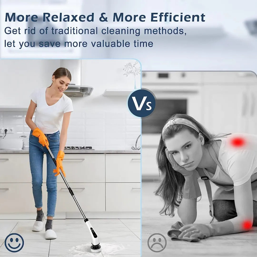 Cordless Spin Scrubber with 8 Interchangeable Heads and Adjustable Handle for Tile, Tubs, Counters All Vera Mart
