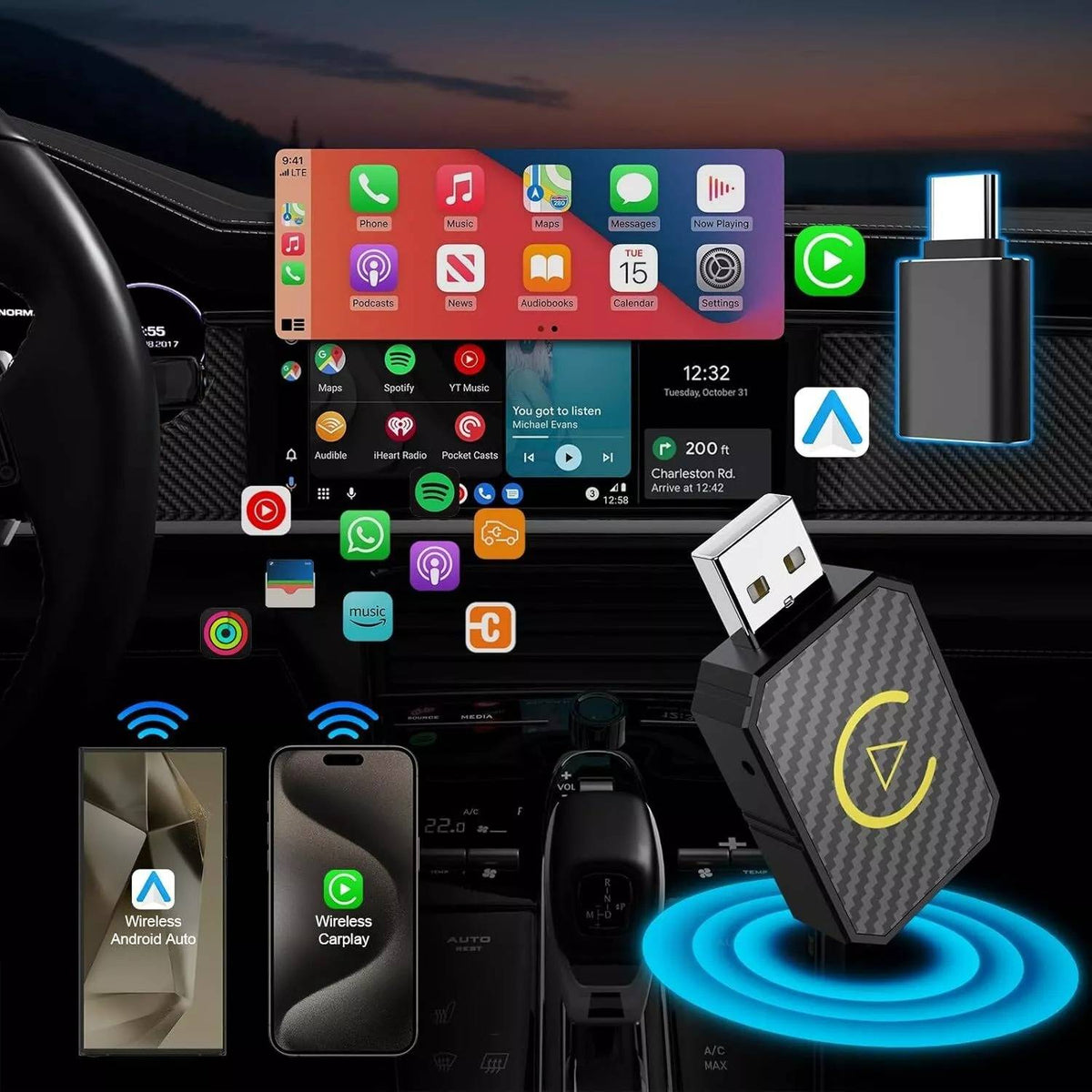 CarPlay Wireless Adapter with Dual Band Technology and Auto Reconnect All Vera Mart