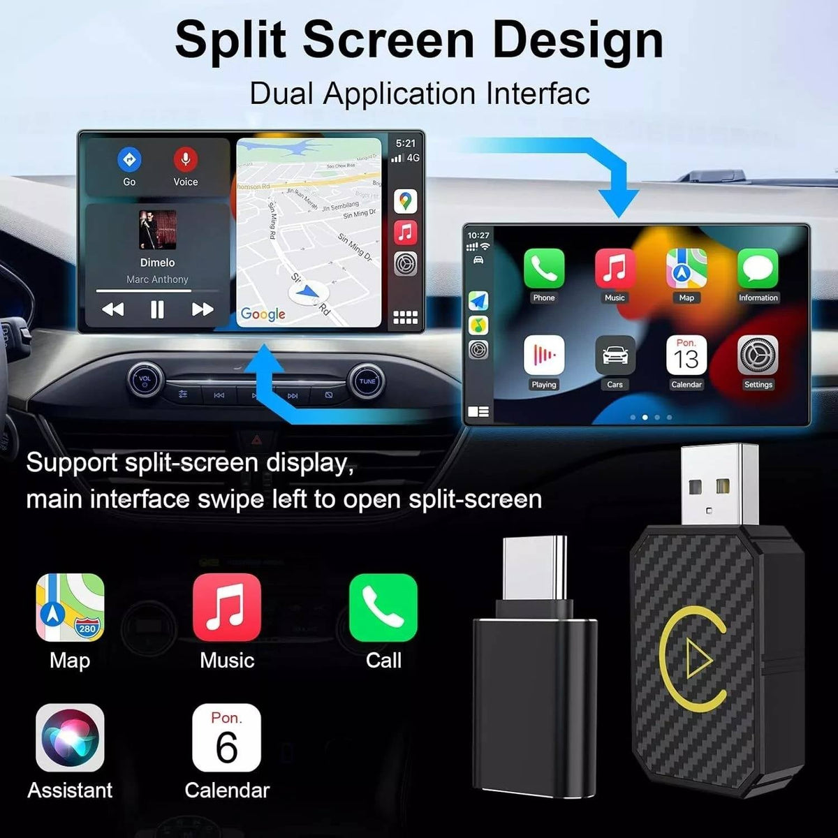 CarPlay Wireless Adapter with Dual Band Technology and Auto Reconnect All Vera Mart