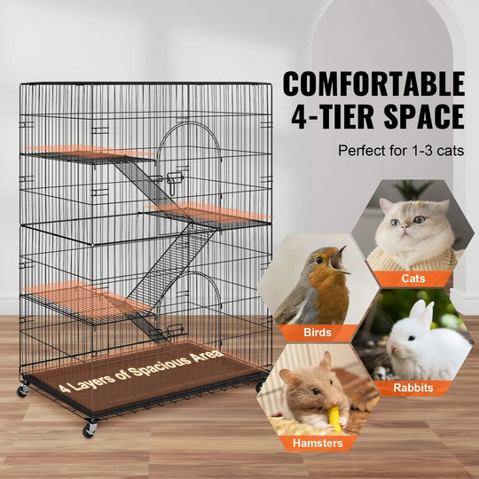 Four Tier Cat Enclosure with Platforms and Hammock for Multiple Pets All Vera Mart