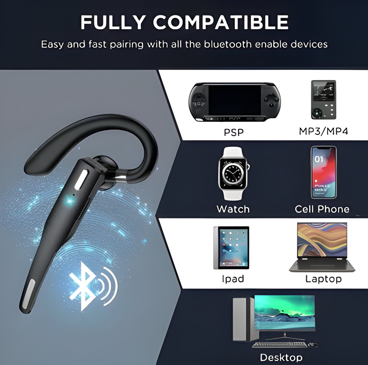 Bluetooth Headset with Dual Noise-Filtering Mics and Dual Phone Pairing All Vera Mart