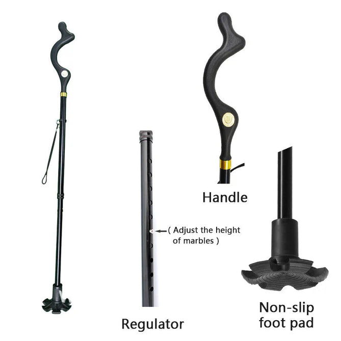 Adjustable Walking Stick with Ergonomic Handle and 360-Degree Rotating Tip, 300lb Capacity All Vera Mart