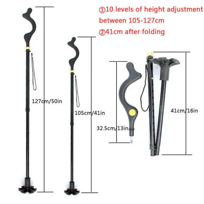 Adjustable Walking Stick with Ergonomic Handle and 360-Degree Rotating Tip, 300lb Capacity All Vera Mart