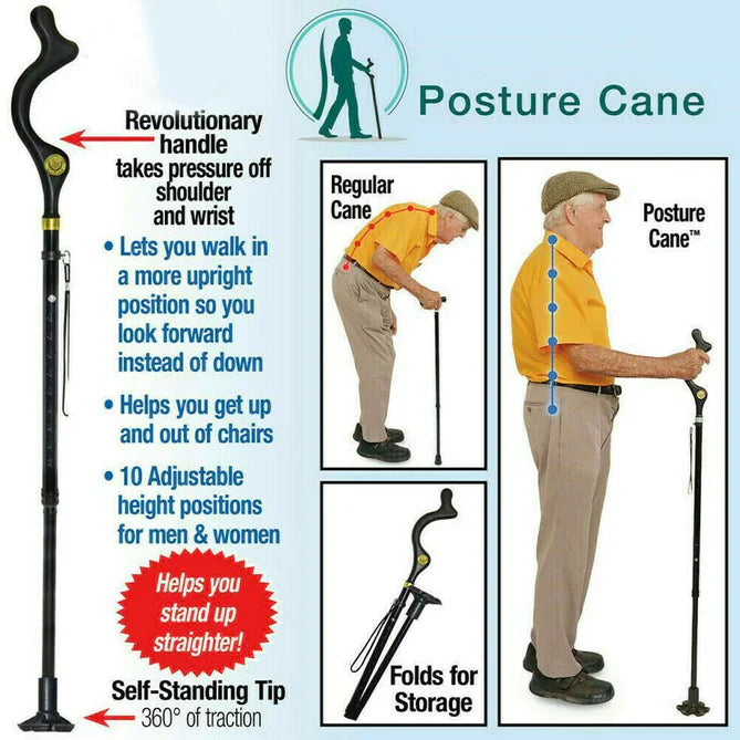Adjustable Walking Stick with Ergonomic Handle and 360-Degree Rotating Tip, 300lb Capacity All Vera Mart