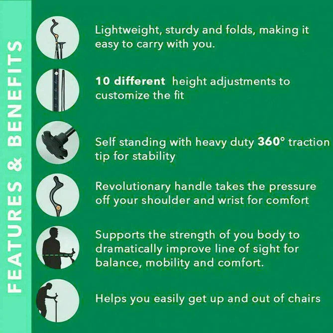 Adjustable Walking Stick with Ergonomic Handle and 360-Degree Rotating Tip, 300lb Capacity All Vera Mart