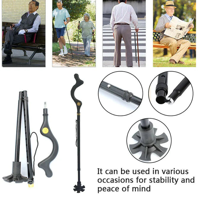 Adjustable Walking Stick with Ergonomic Handle and 360-Degree Rotating Tip, 300lb Capacity All Vera Mart