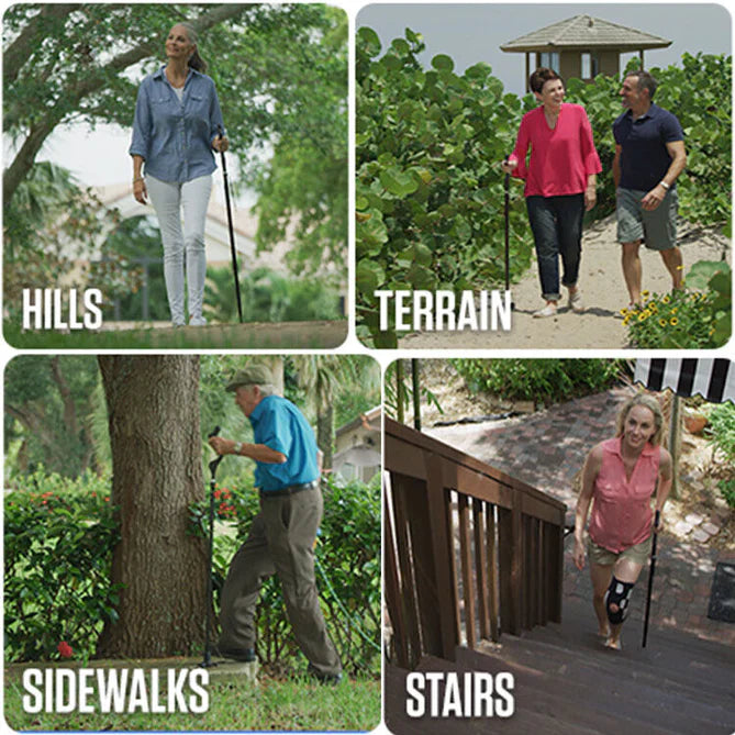 Adjustable Walking Stick with Ergonomic Handle and 360-Degree Rotating Tip, 300lb Capacity All Vera Mart
