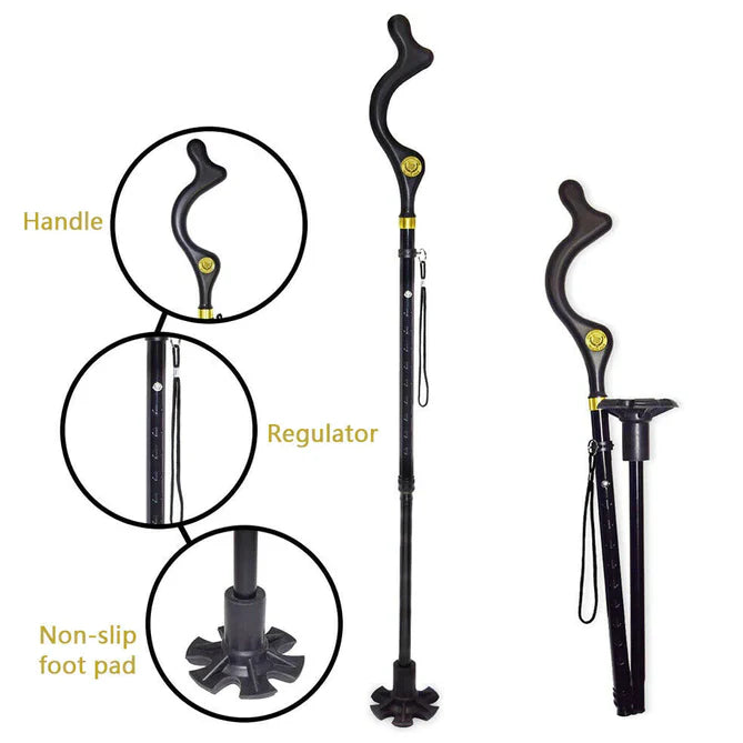 Adjustable Walking Stick with Ergonomic Handle and 360-Degree Rotating Tip, 300lb Capacity All Vera Mart