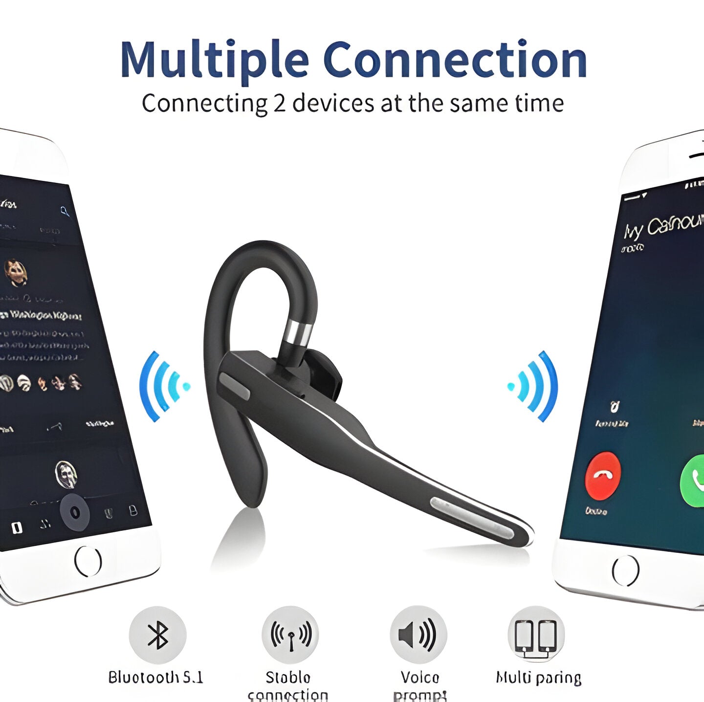 Bluetooth Headset with Dual Noise-Filtering Mics and Dual Phone Pairing All Vera Mart