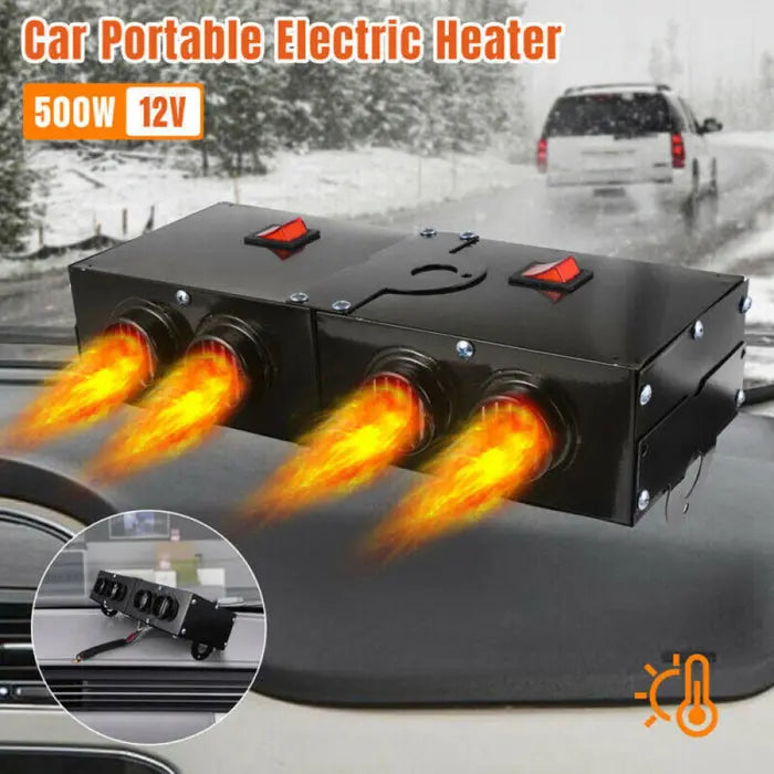 12V Car Heater with Four Air Outlets and Dual Zone Control, 500W Portable Dash Unit All Vera Mart
