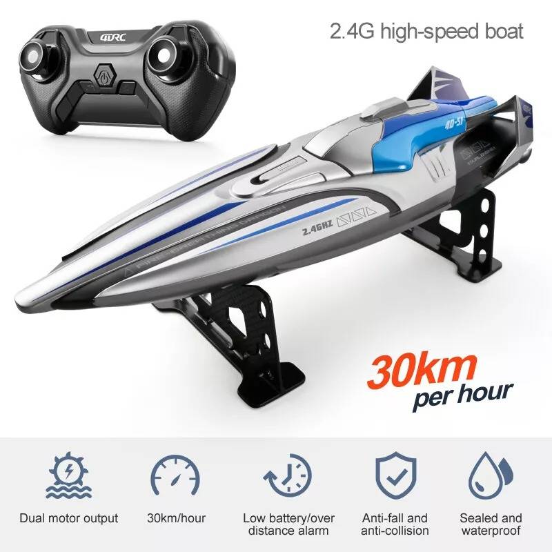 Remote Control Boat with Dual Motors and LED Lights, 35 km/h Speed All Vera Mart