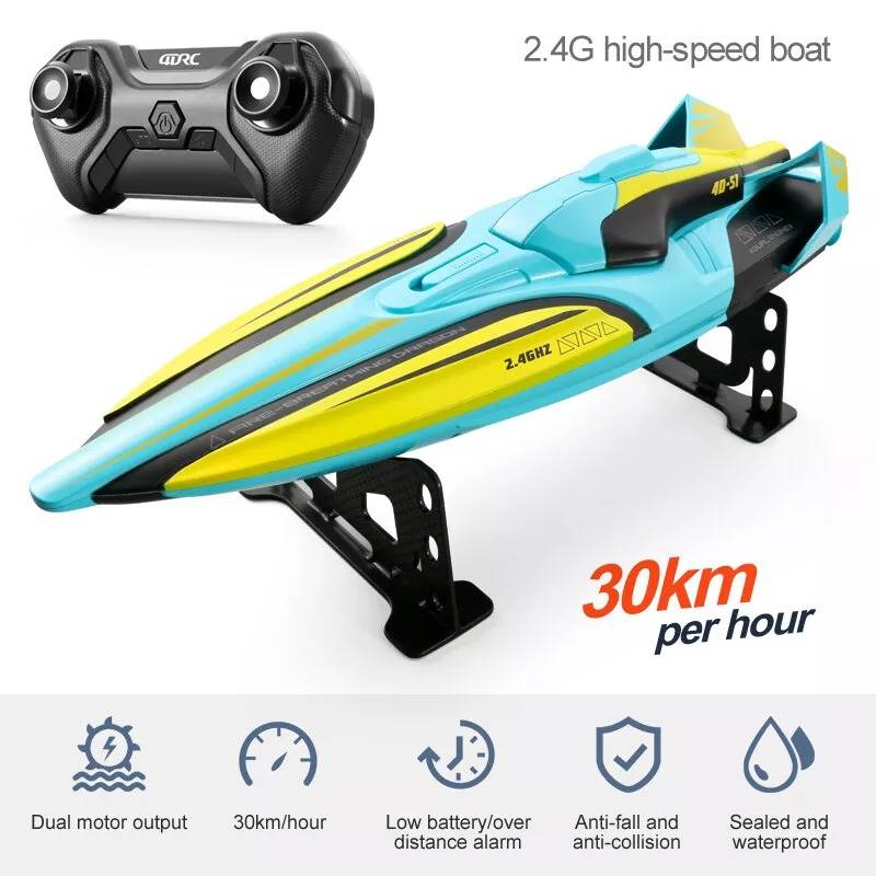 Remote Control Boat with Dual Motors and LED Lights, 35 km/h Speed All Vera Mart
