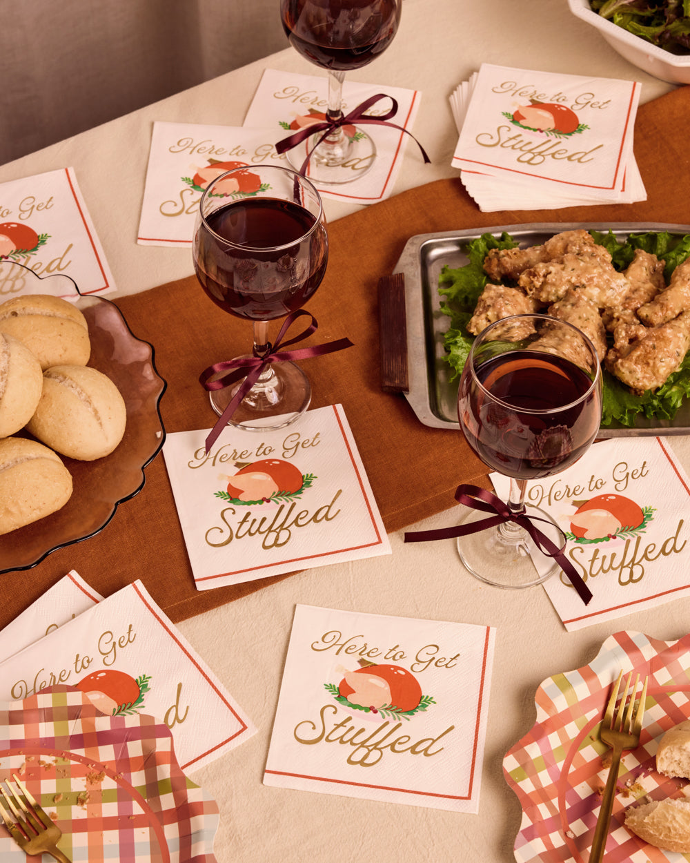 Turkey Cocktail Napkins with Gold Foil and Cream Background, 50-Count All Vera Mart