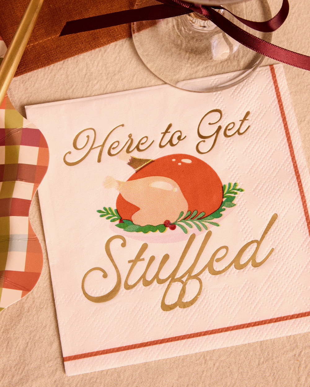 Turkey Cocktail Napkins with Gold Foil and Cream Background, 50-Count All Vera Mart