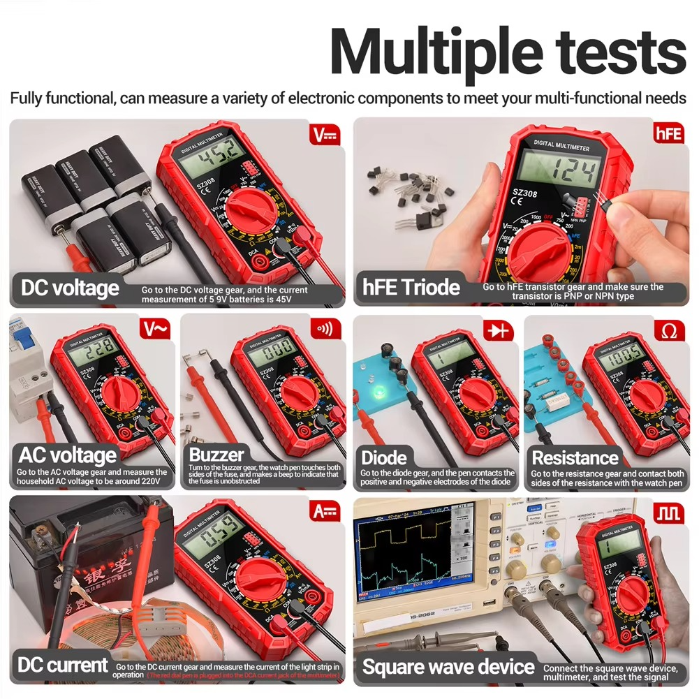 Digital Multimeter with Extended Test Probes and Continuity Buzzer All Vera Mart