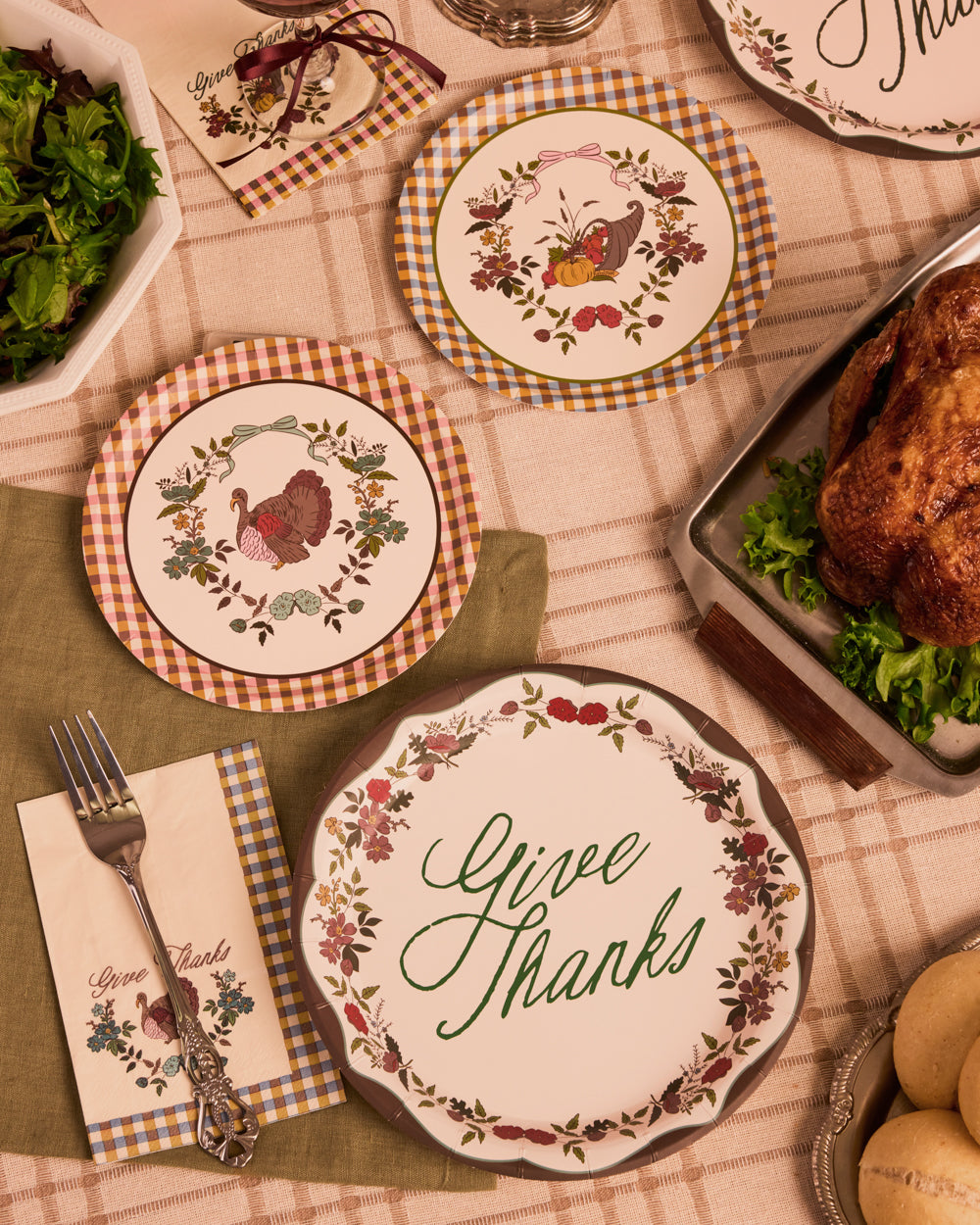 Iridescent Paper Plates with Autumn Harvest Patterns, Dual Size Set of 32 All Vera Mart