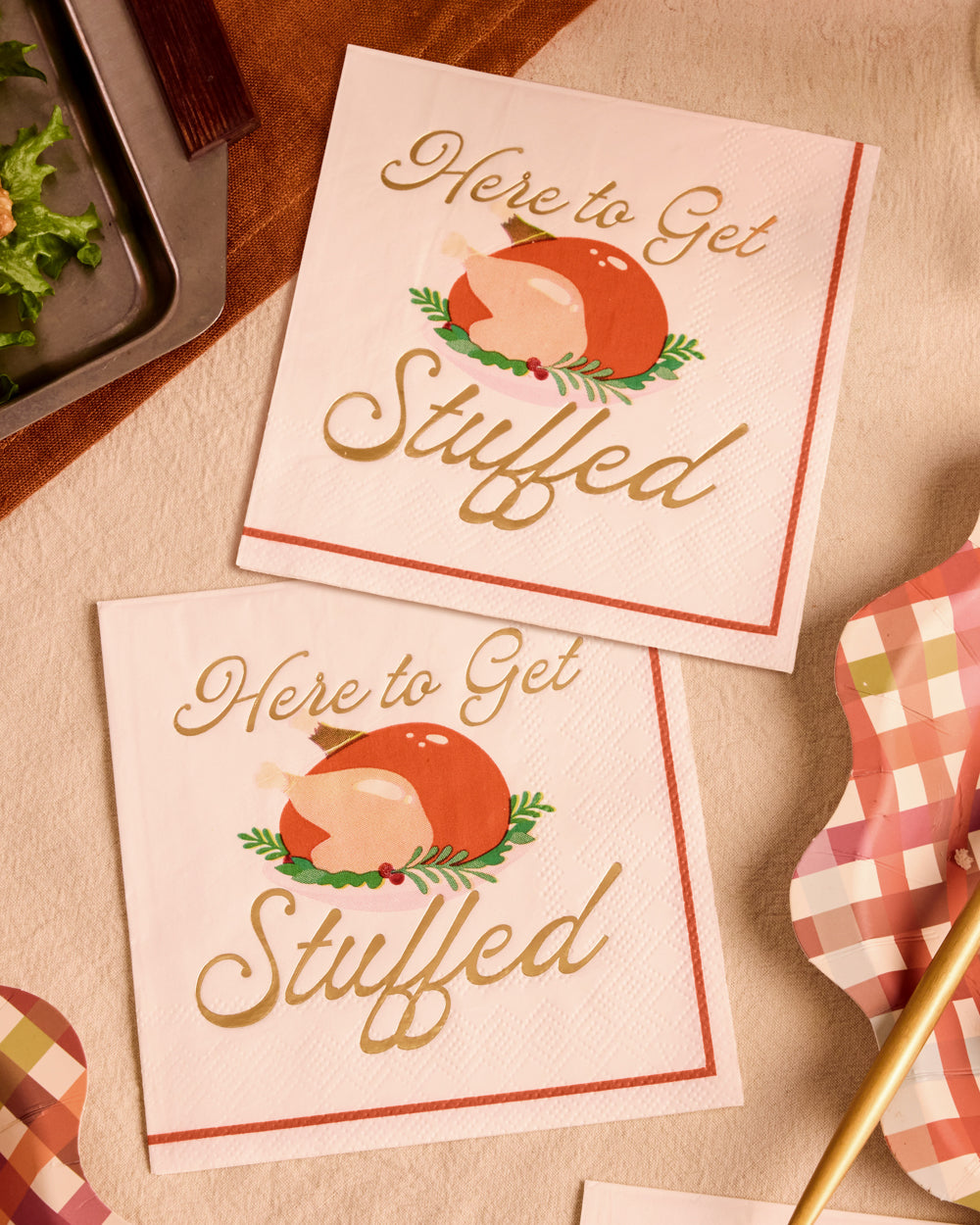 Turkey Cocktail Napkins with Gold Foil and Cream Background, 50-Count All Vera Mart