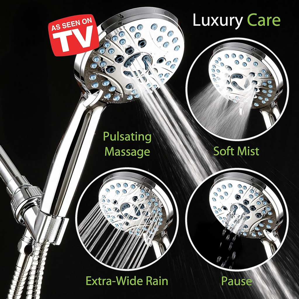 Handheld Shower Head with Eight Spray Patterns and 6ft Hose, Chrome Finish All Vera Mart