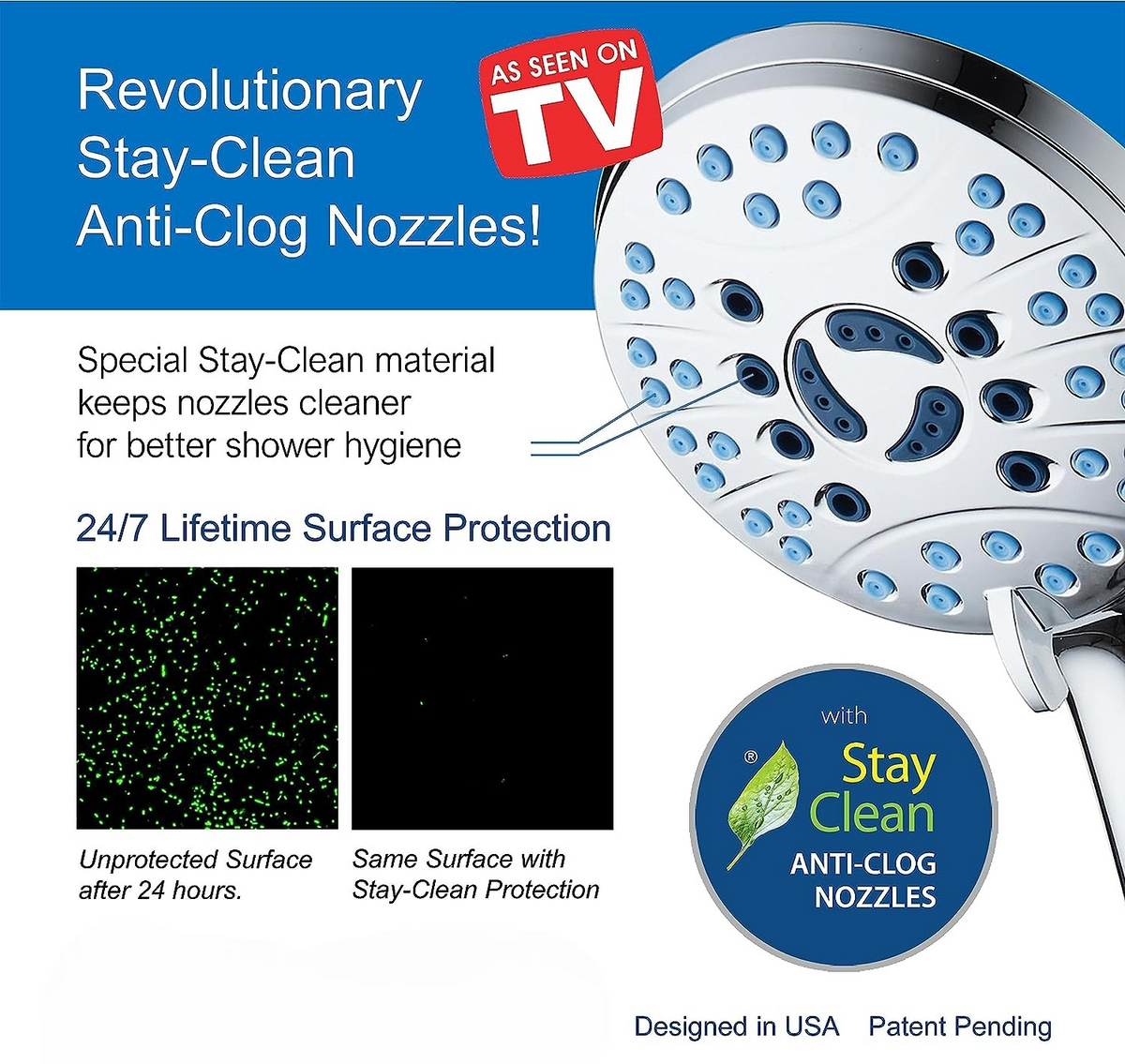 Handheld Shower Head with Eight Spray Patterns and 6ft Hose, Chrome Finish All Vera Mart