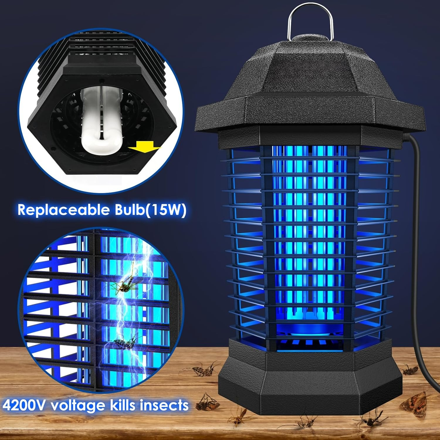 Ultraviolet Bug Zapper with High Voltage Grid and Removable Collection Tray All Vera Mart