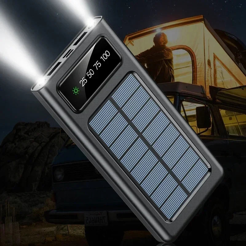Solar Power Bank 200000mAh with Four Built-in Cables and LED Flashlight, Digital Display All Vera Mart
